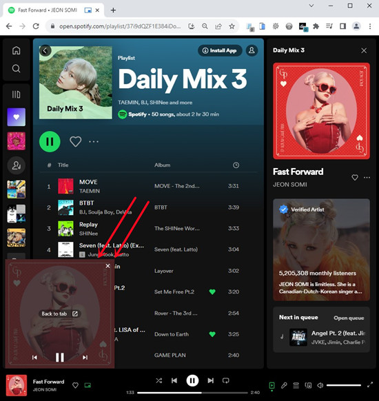 spotify web player mini player