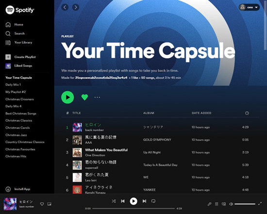 Spotify web player your time capsule playlist