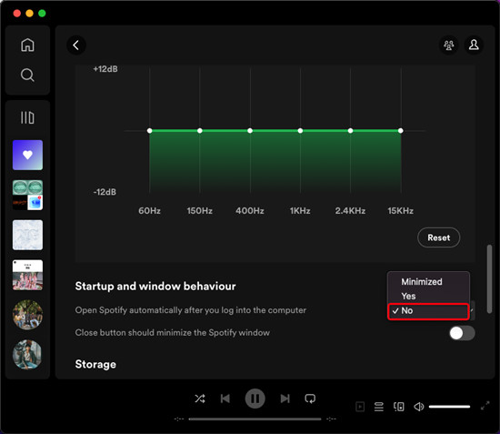 startup and windows behaviour spotify settings