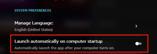 stop amazon music launch automatically startup