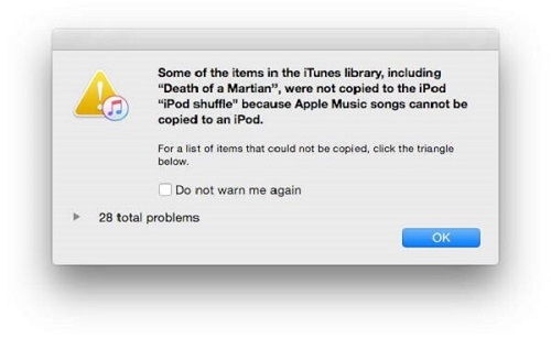 copy apple music on ipod error