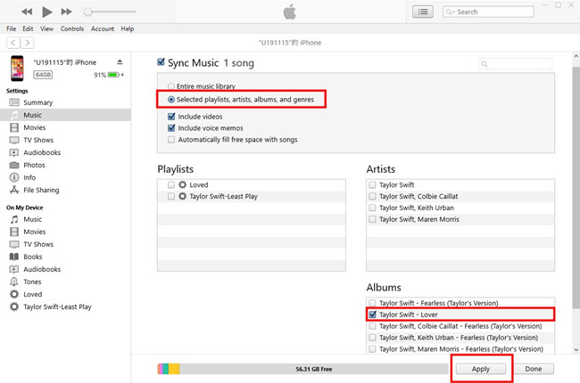 how to sync added lyrics in iTunes