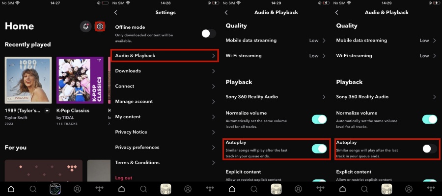 tidal autoplay on and off on iphone