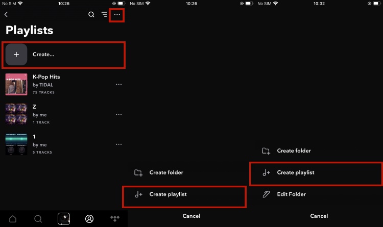tidal create playlist phone