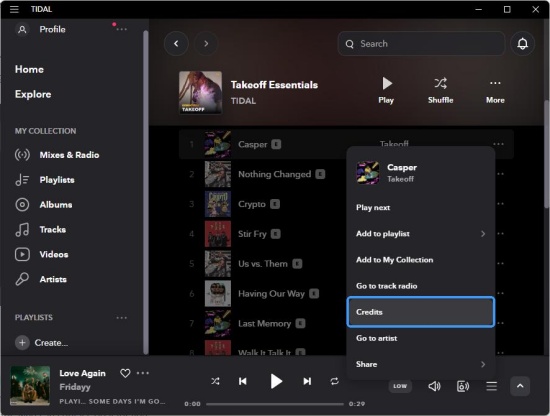 tidal desktop app track more credits