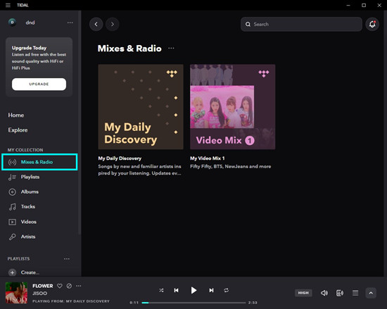 tidal desktop mixes radio my daily discovery