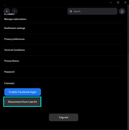 tidal desktop settings connect disconnect from last fm