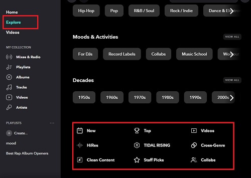 tidal explore section