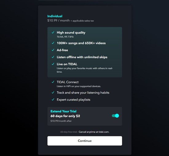 tidal prueba gratis de 1 mes y 2 meses