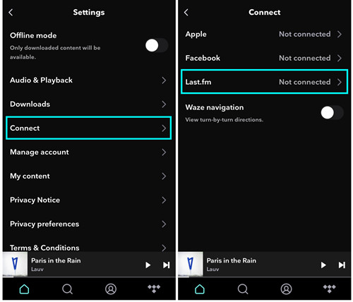 tidal mobile settings connect last.fm