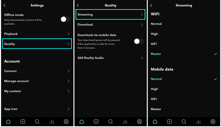 tidal mobile streaming audio quality master