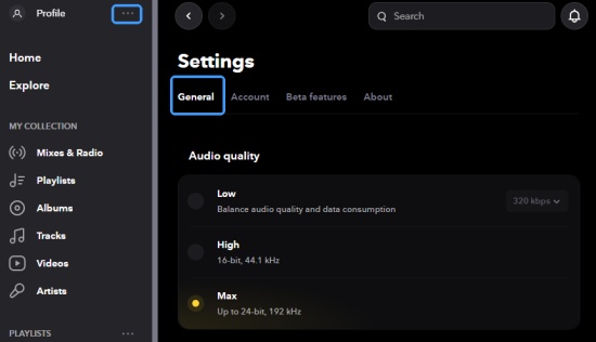 tidal pc audio setting