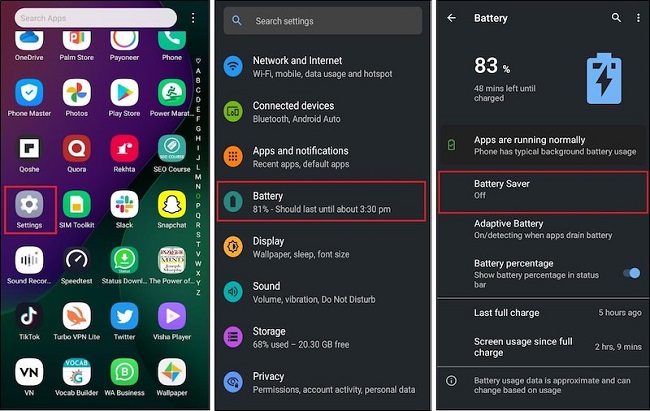toggle off battery saver
