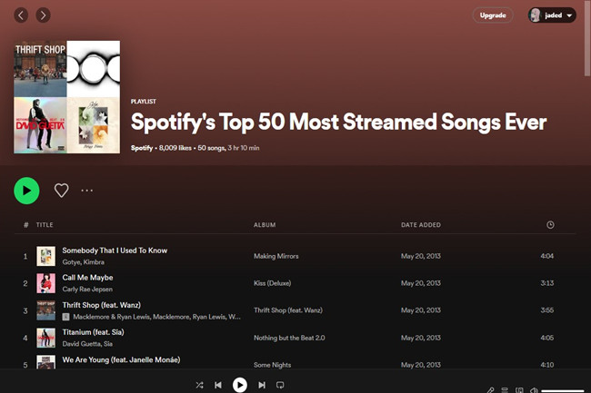 playlist of Top 50 Most Streamed Songs Ever on Spotify
