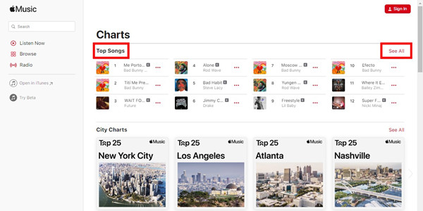 Top Songs Charts on Apple Music