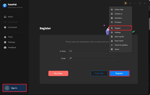 tunepat amazon music converter register
