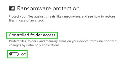 turn off controlled folder access
