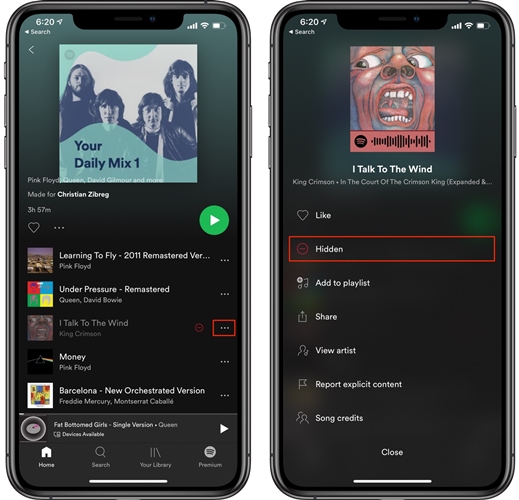 unhide spotify songs on mobile