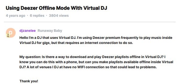 user claim for deezer offline mode on virtual dj