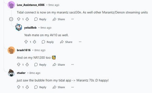 user feedback on marantz tidal connet