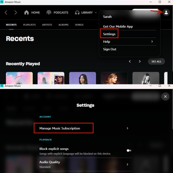 view amazon music subscription on desktop