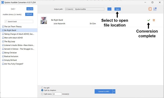 view the epubor converted audible files