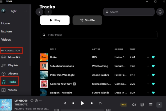 view tidal liked songs on desktop