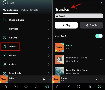 view tidal liked songs on mobile