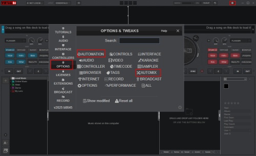 virtual dj option setting