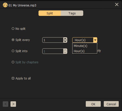 viwizard split every 1 minute