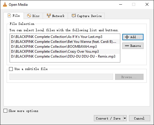 vlc media player open media file convert save