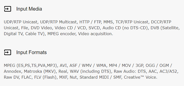 supported formats of vlc