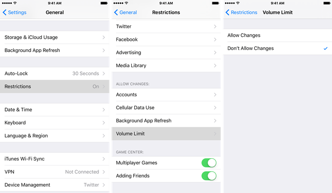 bolume limit on iphone
