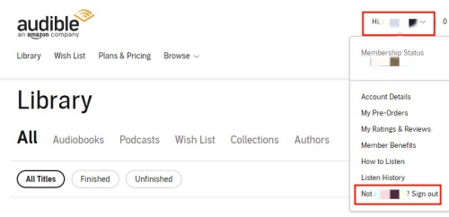 website sign out audible