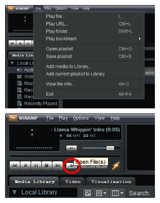 winamp open file folder