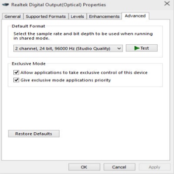 windows audio format adjust