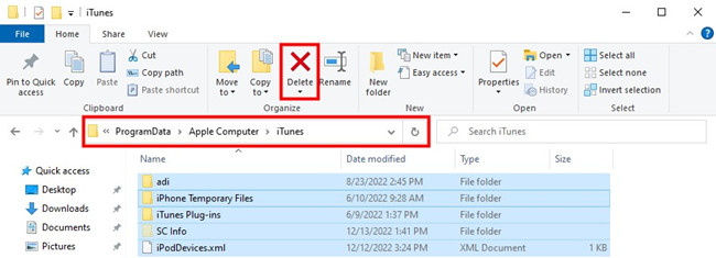 windows delete itunes associated folder