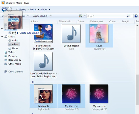 windows media player create playlist