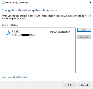 windows media player music library locations add
