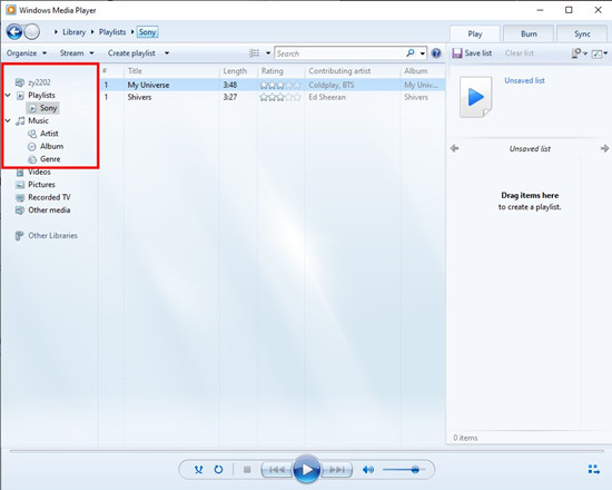 windows media player play playlist