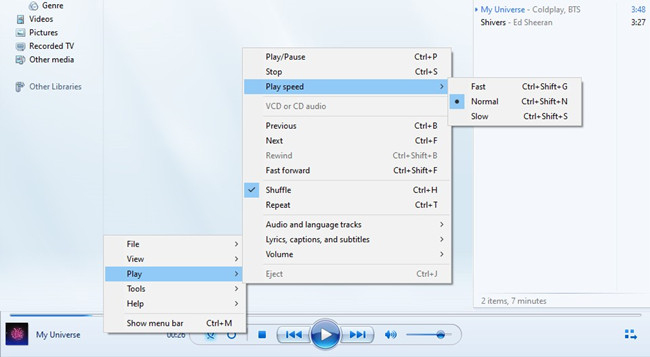 Windows Media Player play speed