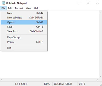 windows notepoad file open
