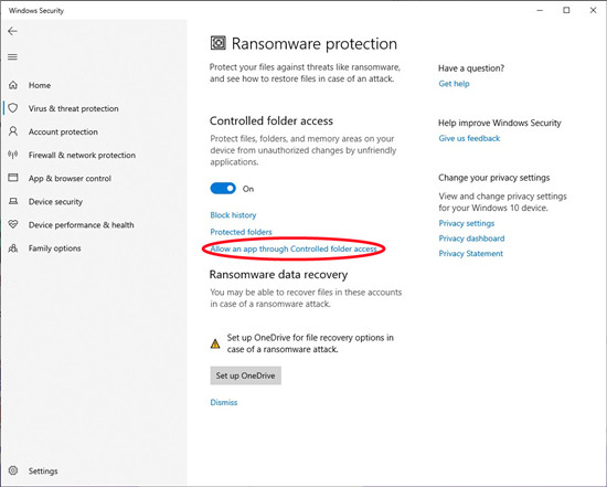 windows ransomware protection controlled folder access