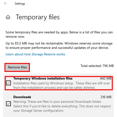 windows remove temporary files