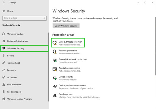 windows security virus threat protection