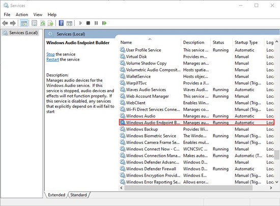 windows services windows audio endpoint builder