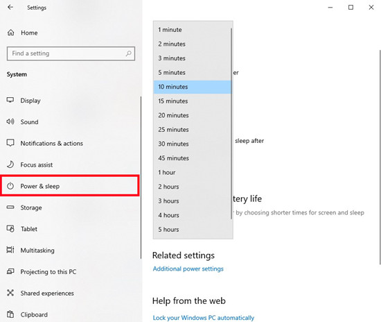 windows settings system power and sleep