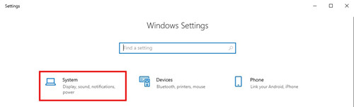 windows settings system