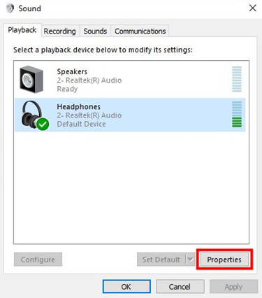 windows sound headphones properties