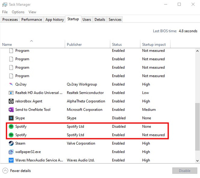 windows task manager startup spotify